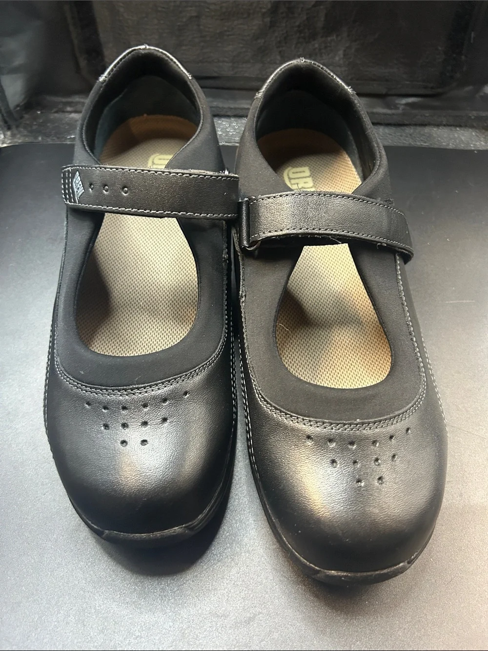 DREW Black Mary Jane Comfort Flats with Hook-and-Loop Strap